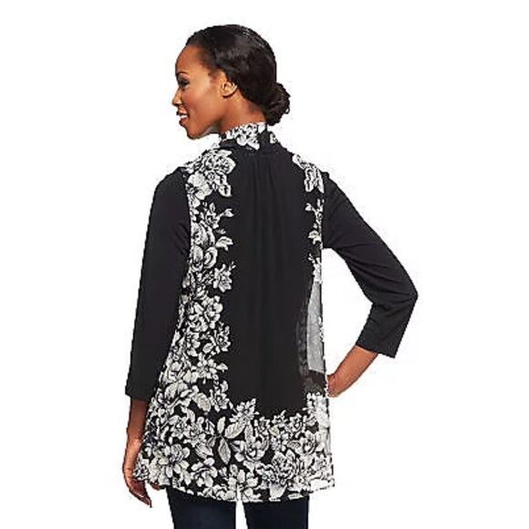 Susan Graver Womens Size 3X Chiffon Vest & Liquid Knit Top Green White NWT - Picture 2 of 5